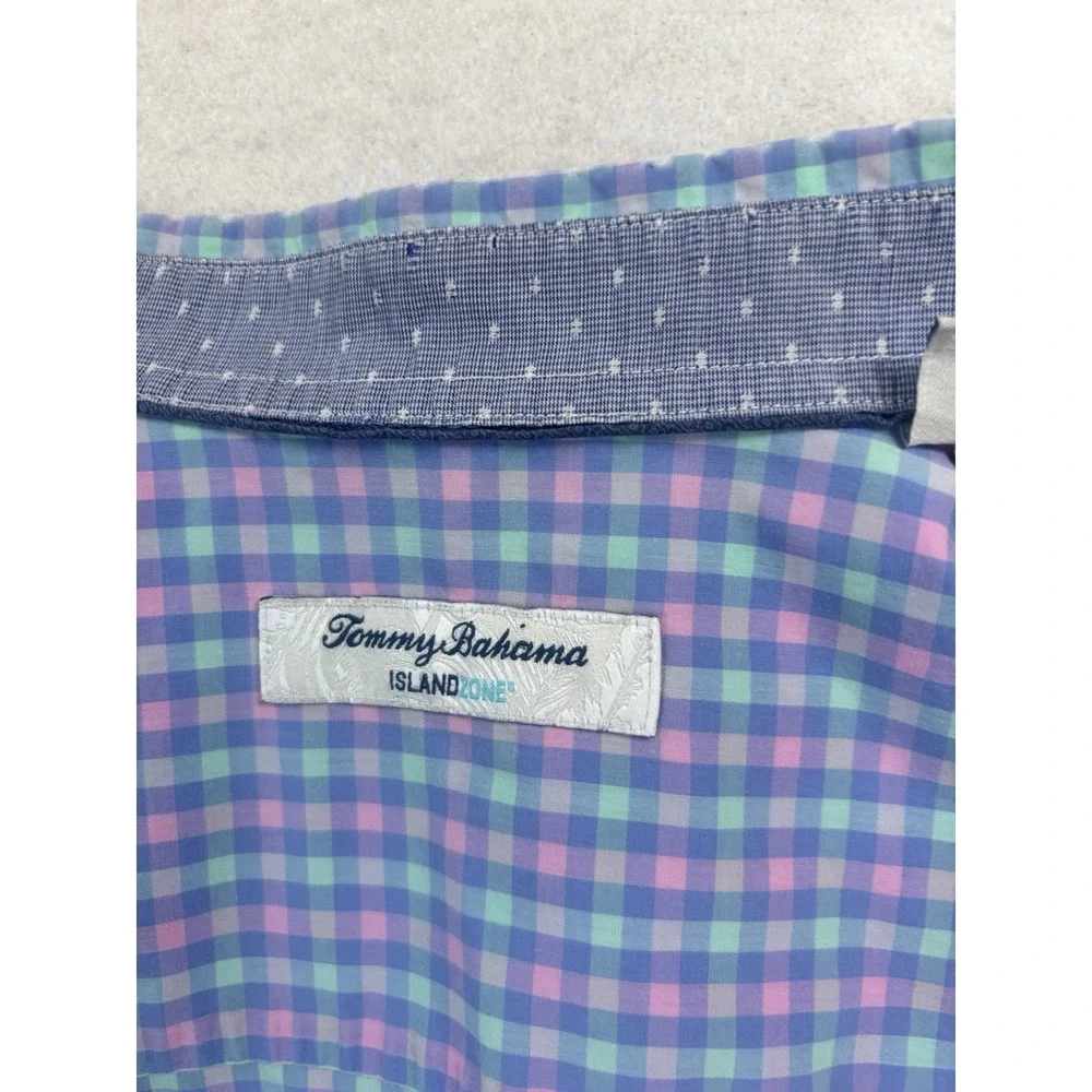 Tommy Bahama Island Zone Shirt Mens Medium Check Flip Cuff Contrast Trim L/S Med
